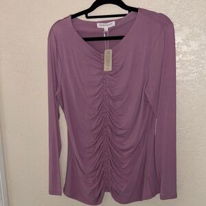 DownEast Women's Long Sleeve Ruched Top in Purple